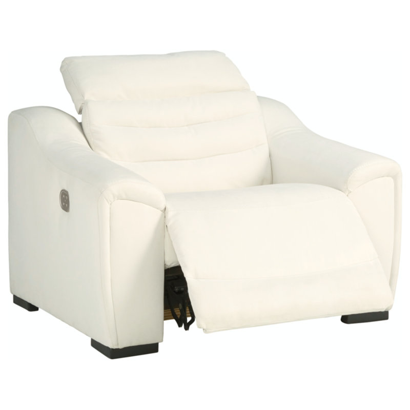 White Faux Leather Contemporary Recliner with Adjustable Headrest