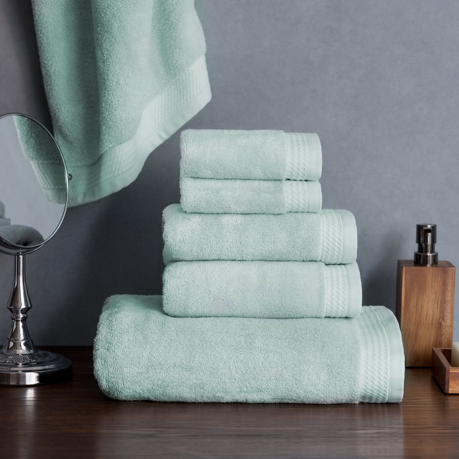 Prague 6-Piece Cotton Towel Set, Aqua