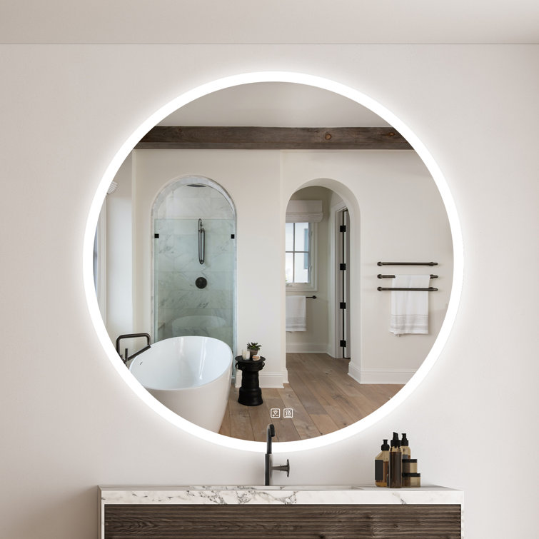 Wall Mounted Dimmable Makeup LED Bathroom Vanity Mirror with Lights Backlit and Anti-Fog Orren Ellis