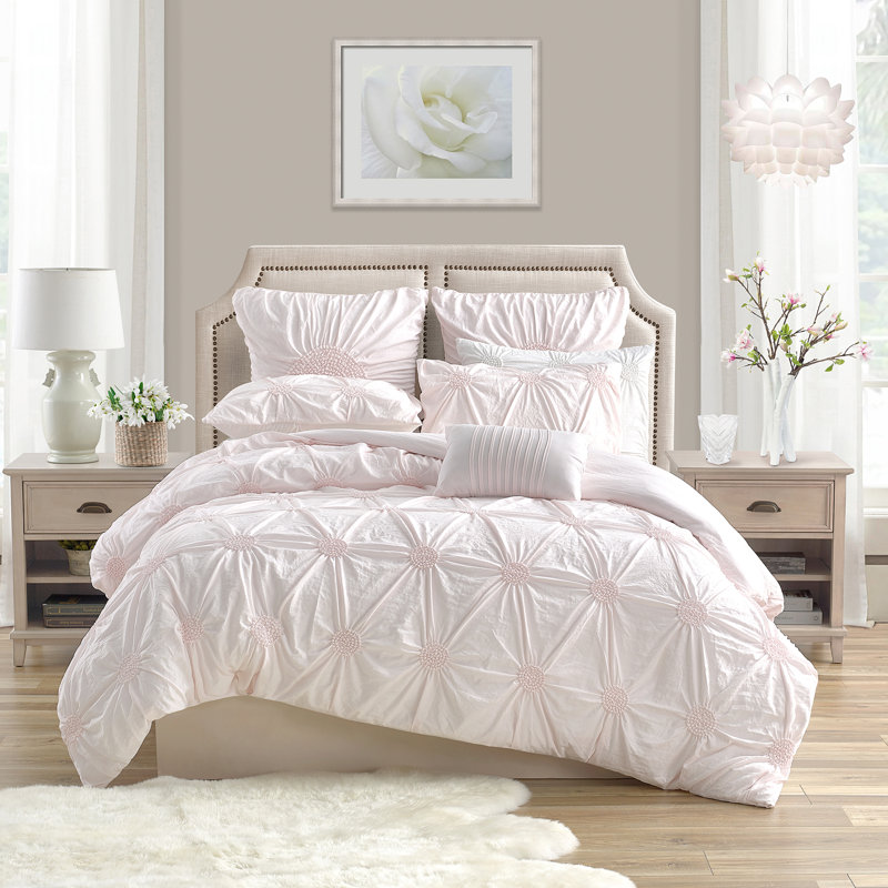 Ensemble de housse de couette en microfibre , Housse de couette très grand + 2 taies décoratives, Rosé