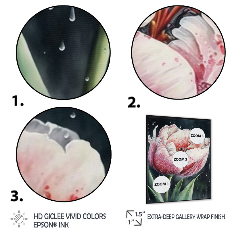«Blooming Tulip Flowers Watercolor I», impression sur toile, H 40 po x l 30 po x P 1,5 po
