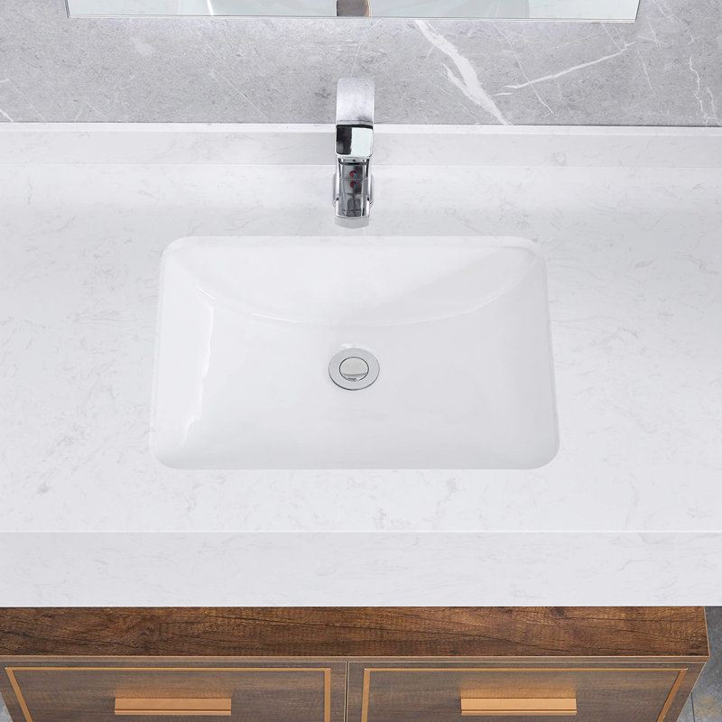 Lavabo de salle de bain rectangulaire blanc encastré avec trop-plein