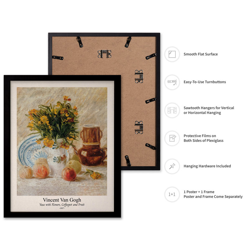 Van Gogh - vase avec fleurs, Black Framed, Poster, 08"H x 10"W