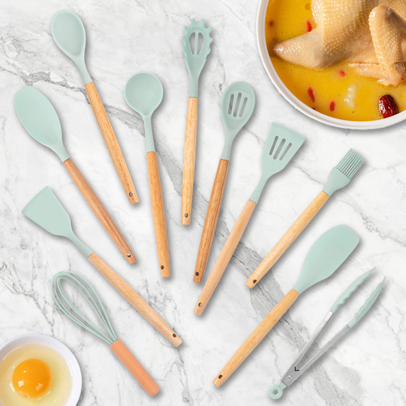 Ensemble d'ustensiles de cuisine en silicone 19 pièces, résistant à la chaleur, antiadhésif, facile à nettoyer, Vert clair