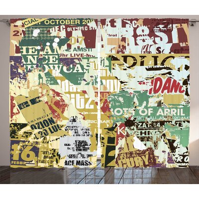 Grunge Style Collage Print of Old Torn Posters Magazines Newspapers Paper Art Print Graphic Print & Text Semi-Sheer Rod Pocket Curtain Panels -  Ambesonne, p_22987_108x84