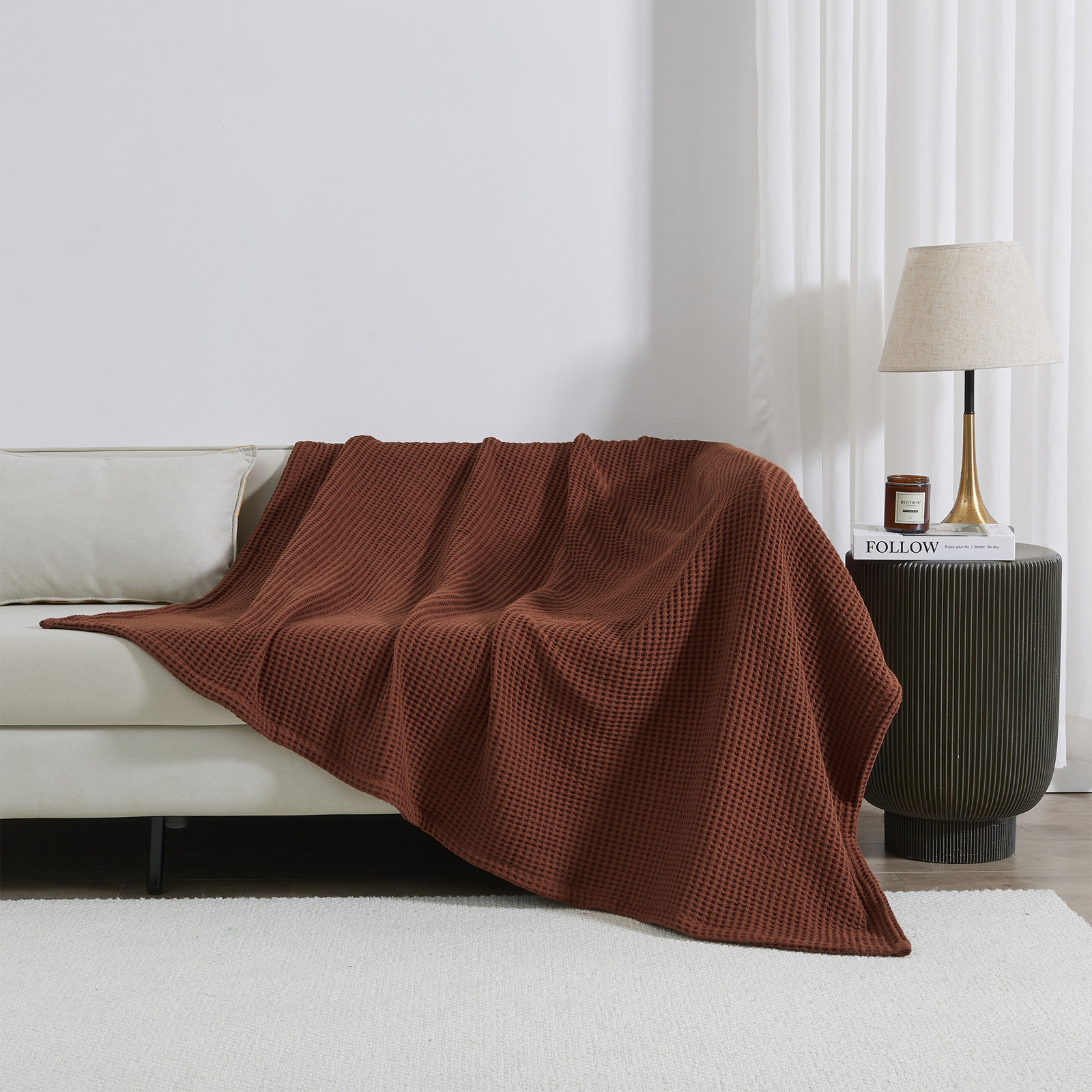 100% Cotton Waffle Weave Blanket, King, Marigold