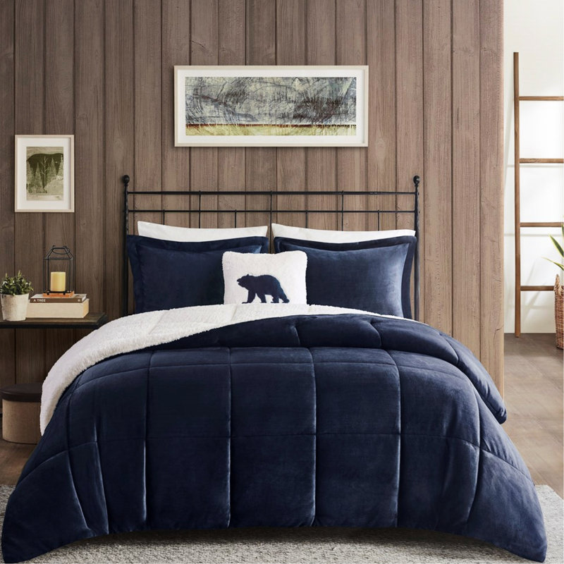 Full/queen Comforter - To , Navy+, Down Alternative, 2 Shams & 1 Pillow Alternative Fill, Navy+ Cozy Decorative, Navy/Ivory