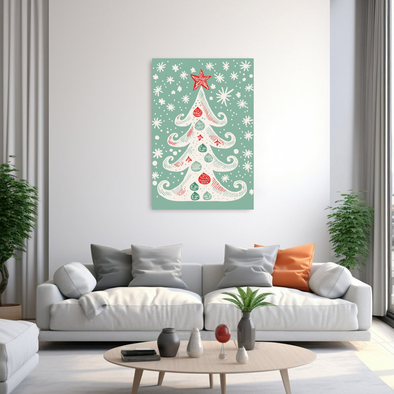 Arbre de Noël fantaisiste, impression vintage de paysage d'hiver, 60" H x 40" W