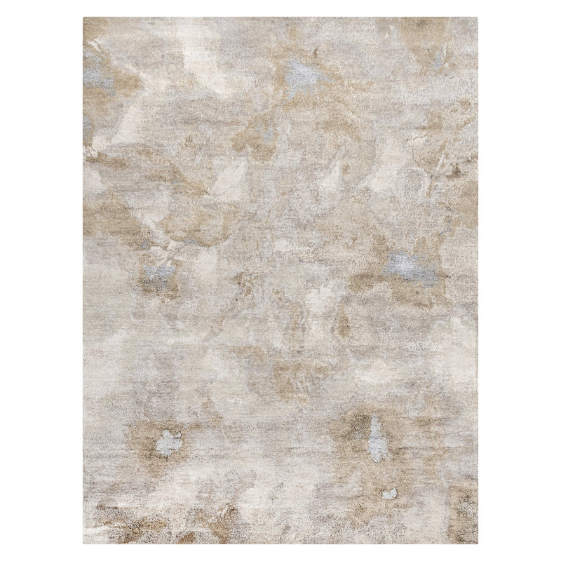 Brown Contemporary Silk Rug - 9' x 12'