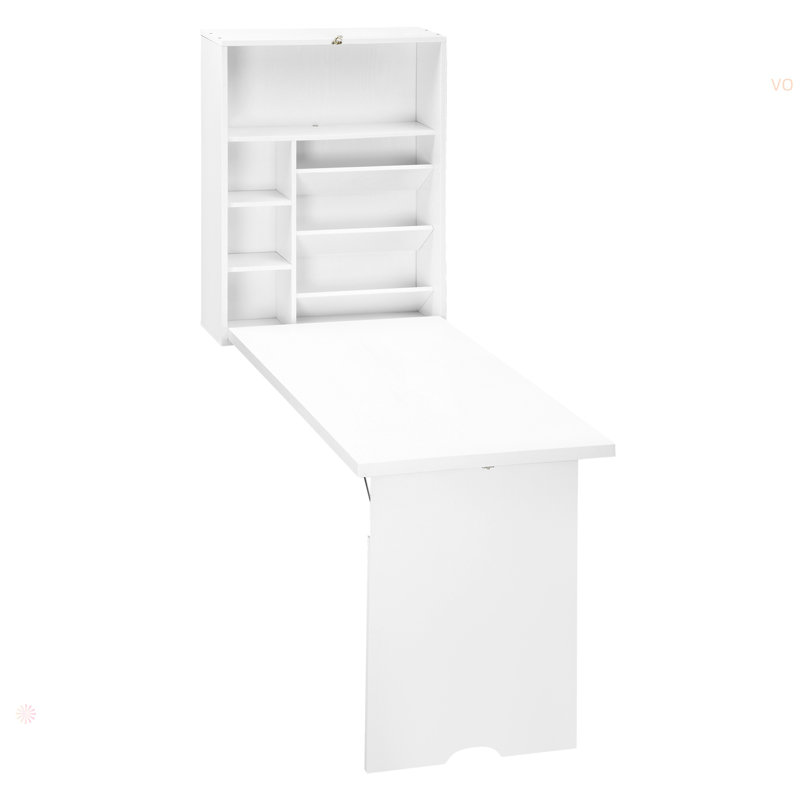 Wall Mounted Fold Out Convertible Desk, Multi-Function Floating Desk With Storage Shelf For Home Office