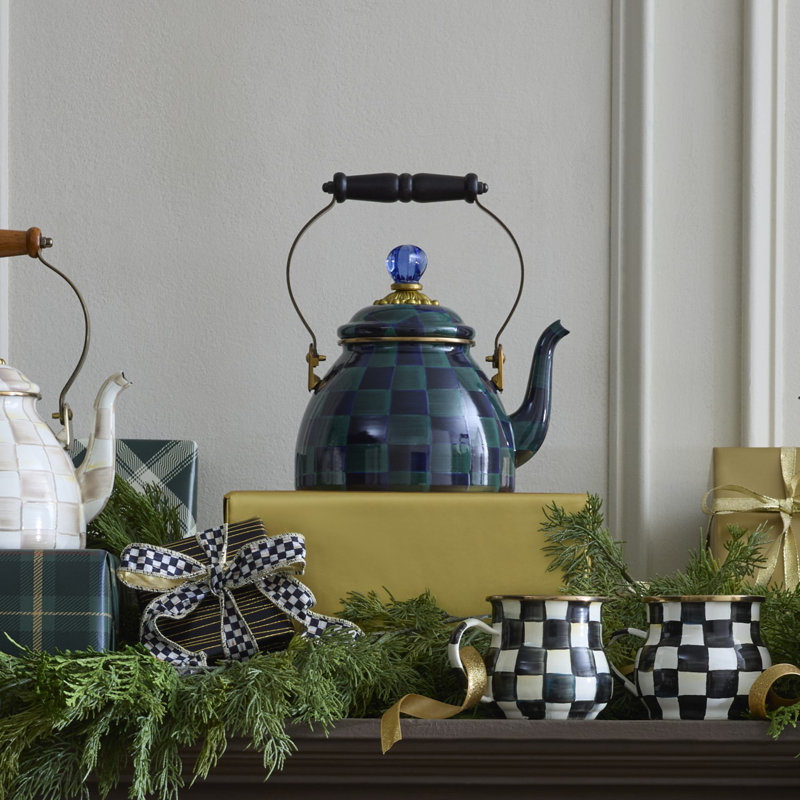 Confetti Check 2 Quart Tea Kettle, Black/Green