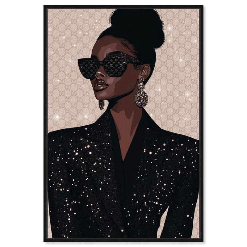 «Elegant Woman Sparkle» par Art Remedy, Noir, H 16 po x l 11 po, Cadre flottant