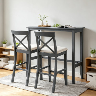 Farmhouse 48"Rectangular Wood Bar Height Dining Set Kitchen Breakfast Nook with 2 Chairs for Small Places