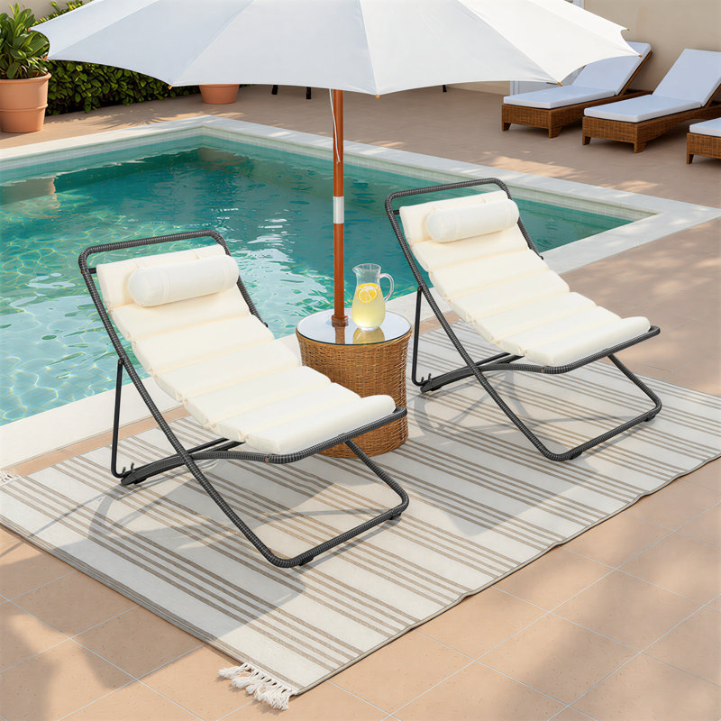 Chaise de patio d'extérieur pliante en rotin avec dossier réglable, Noir