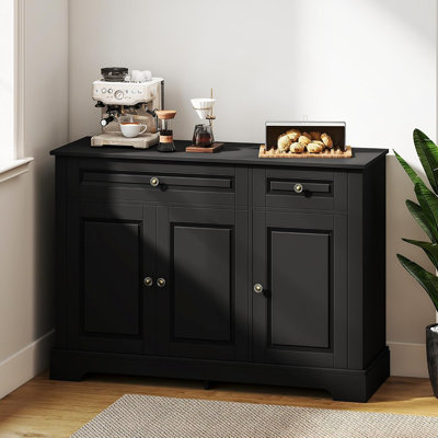 Modern Accent Sideboard With 2 Drawers & Adjustable Shelves – Black