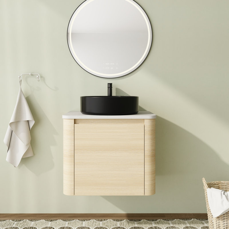 Meuble-lavabo simple mural 24 po avec plateau en pierre reconstituée et portes à fermeture en douceur 24 po, 24", Noir mat