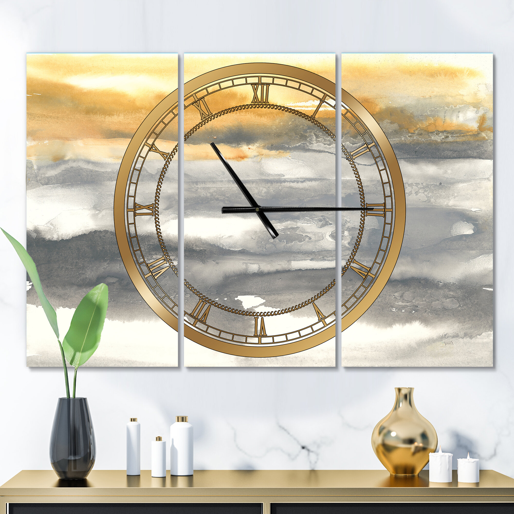 East Urban Home Gold Glamour Direction II - Modern wall clock | Wayfair