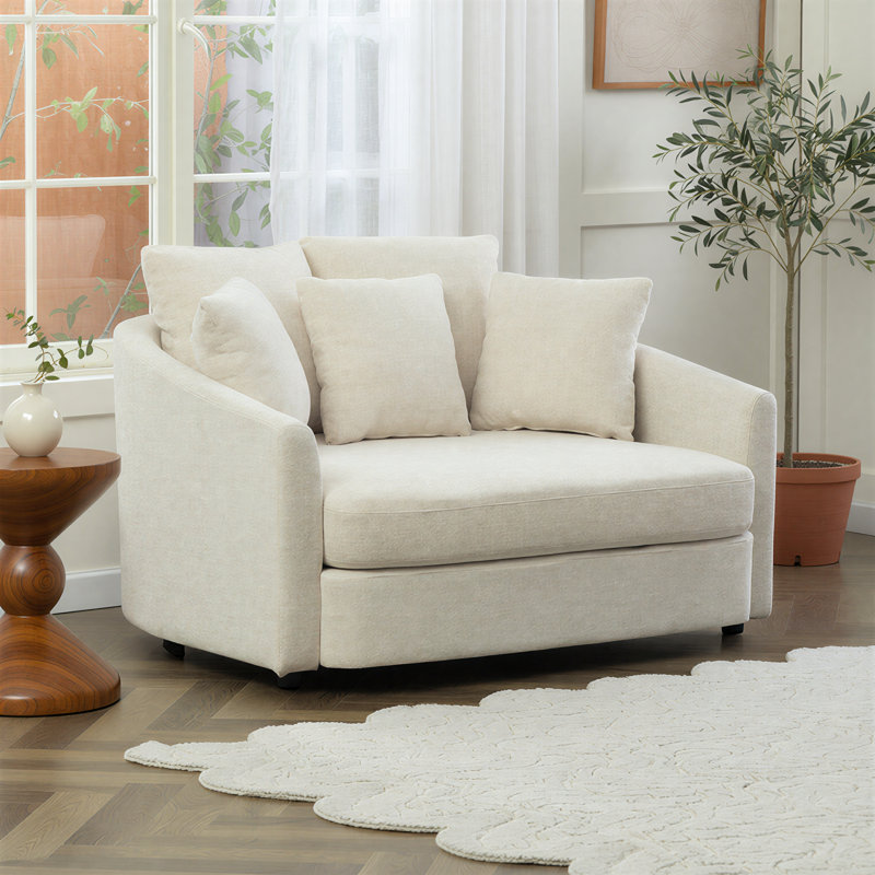Fauteuil demi-tonneau rembourré surdimensionné de 56 po, Beige