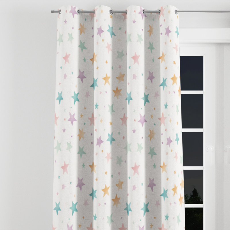 Rideaux occultant céleste pour enfants - Rideau à œillets étoiles pastel nuit - 1 panneau, L 52 po x L 120 po