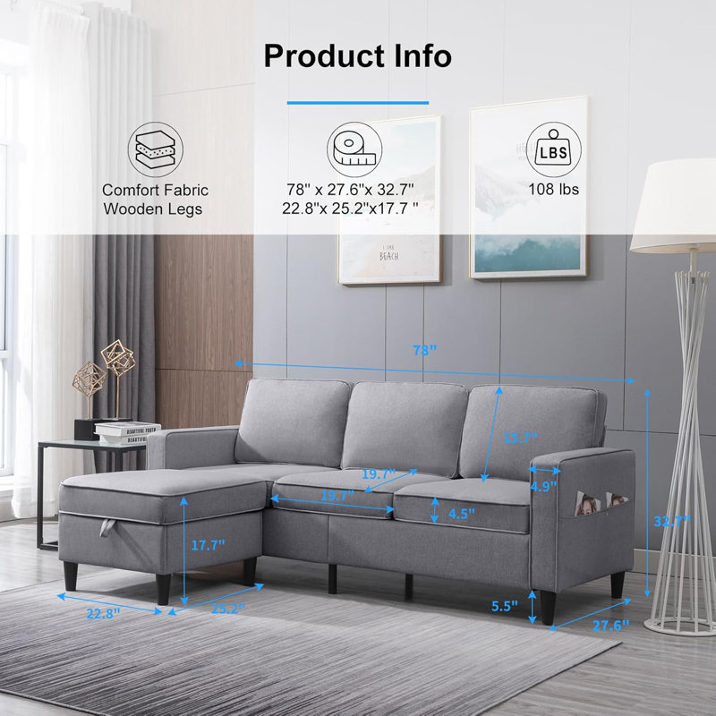 Canapé modulaire en L avec rangement, Gris clair