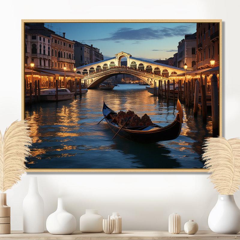 Italie, pont du Rialto Ponte II - Italie, art mural, H 30 po x l 40 po x P 1,5 po, Cadre flottant érable
