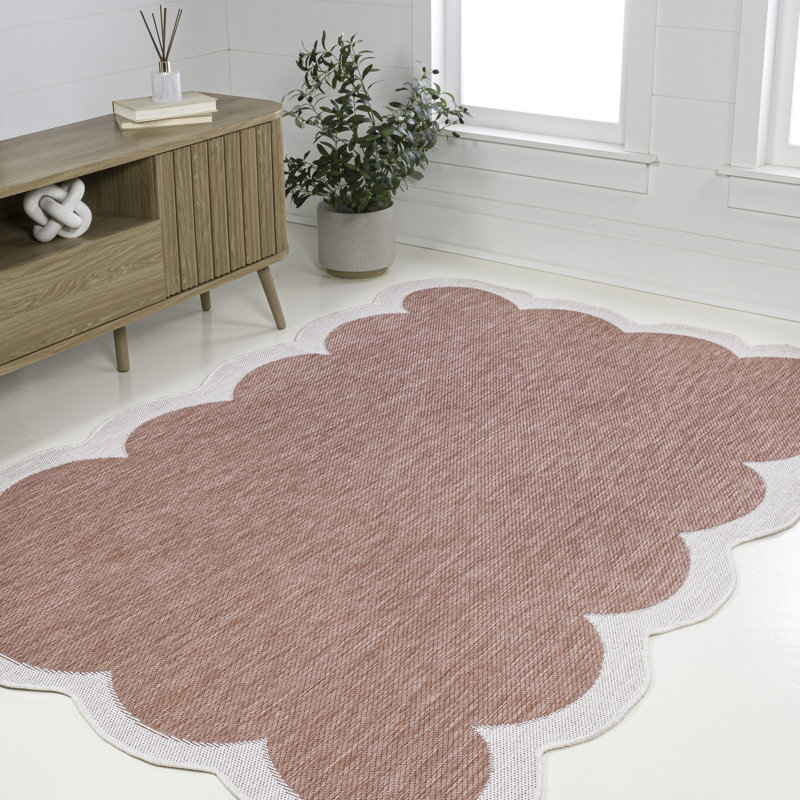 Tapis d'intérieur / extérieur festonné deux tons rose clair / crème Manado, Nouveauté 4 pi x 6 pi