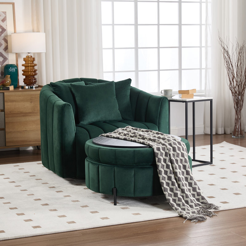 Fauteuil rembourré pivotant demi-tonneau avec repose-pieds, Vert