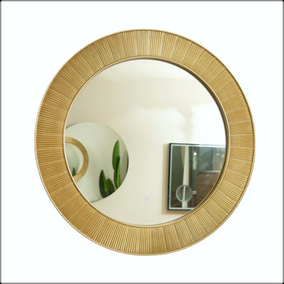 Round PU Art Mirror with Backlit Light Strip and 3 Color Temperatures