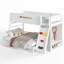 Lit simple superposé au-dessus de grand lit simple avec garde-robe intégrée, rangement et escalade enfantine, fabrication en bois massif (sans matelas)-132915887