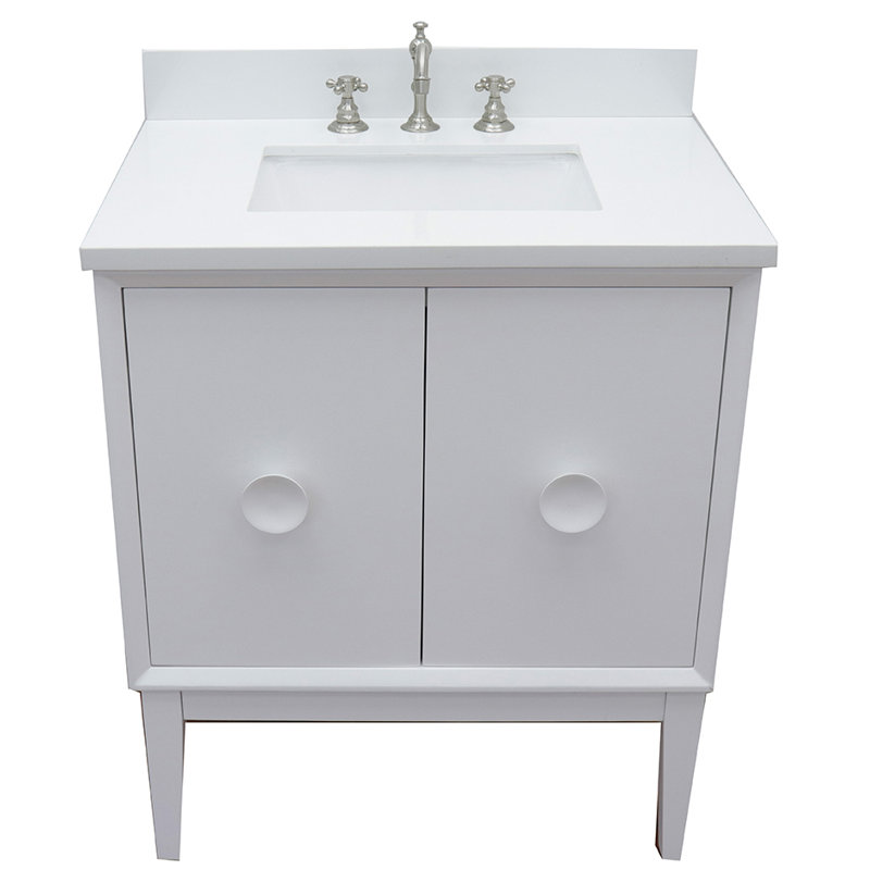 Crumley 31'' Single Bathroom Vanity with Top, White/White Quartz