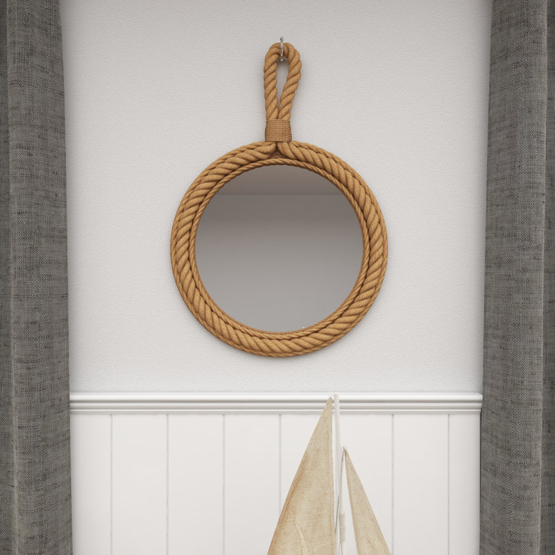 Petit miroir mural en corde de jute avec poignée