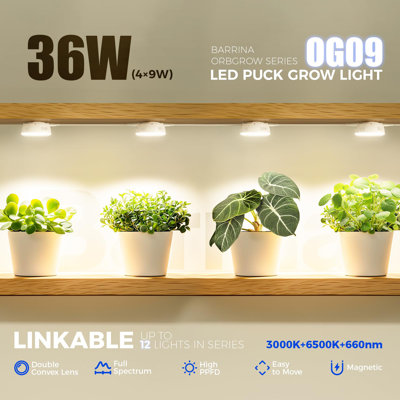 Barrina Orbgrow Og09 Puck Grow Light With Timer,  Full Spectrum Plant Light For Indoor Plant, Magnetic & Linkable, 4 Packs