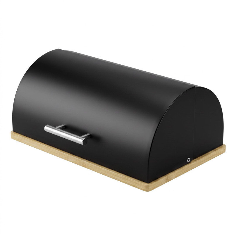 Stainless Steel Bread Box with Rubber Wood Base, Large Capacity Bread Storage Container for Kitchen Countertop