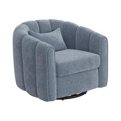 Vira Swivel Accent Armchair, Fabric, Channel Tufted Back