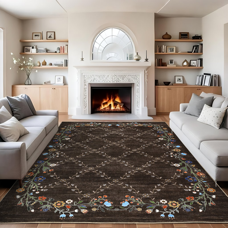 Floral Machine Washable Rugs for Living Room Non-Slip Farmhouse Accent Rug  Foldable Thin Indoor Carpet Stain-Resistant Modern Floor Mats for Bedroom, Nursery, Dining Room