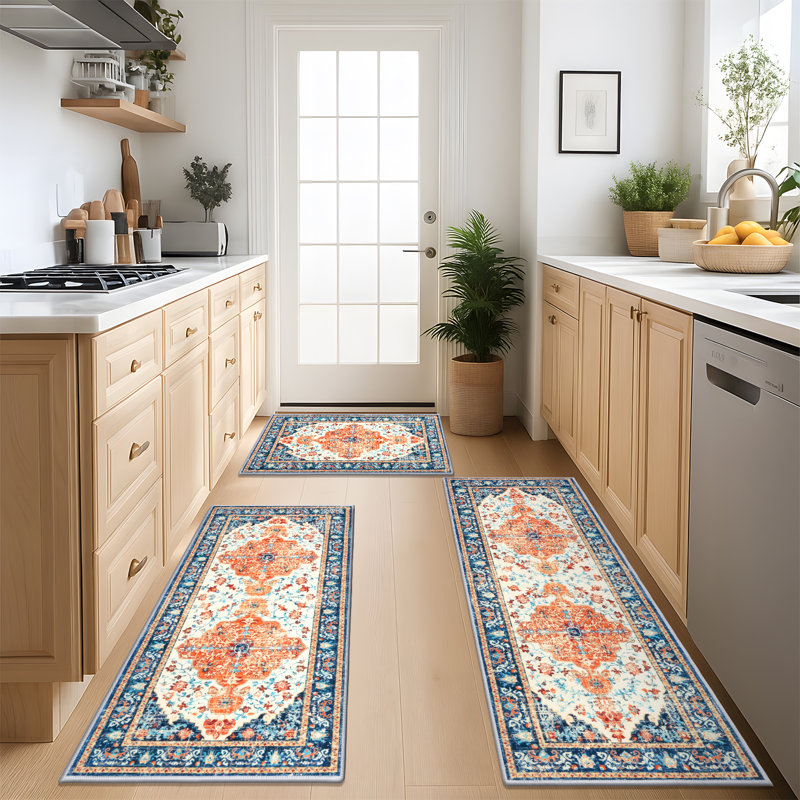 Non-Slip Kitchen Mat Runner Rug(Set of 3), Orange