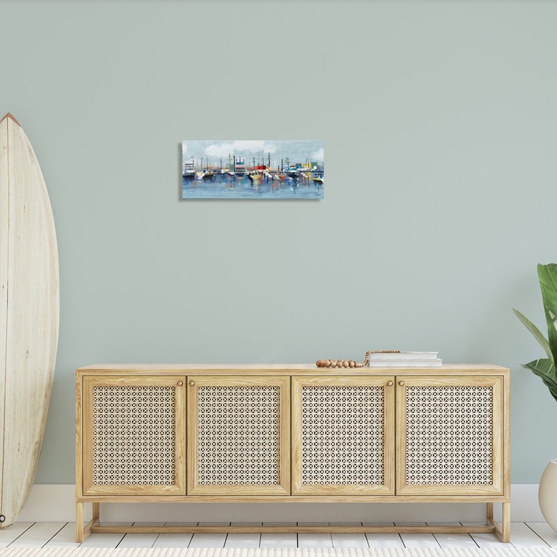 " Varied Boats Docked Port Marina Ocean Landscape " by Tina Finn, 10" H x 24" W x 1.5" D
