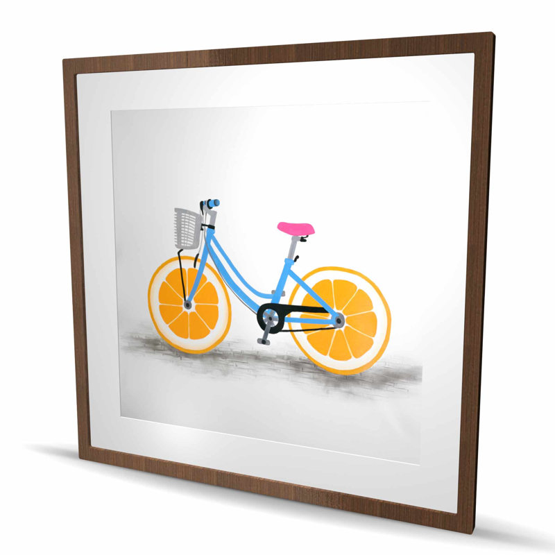 Orange Wheel Bike - reproduction encadrée avec passe-partout pour la décoration intérieure, H 36 po x l 36 po, Brun