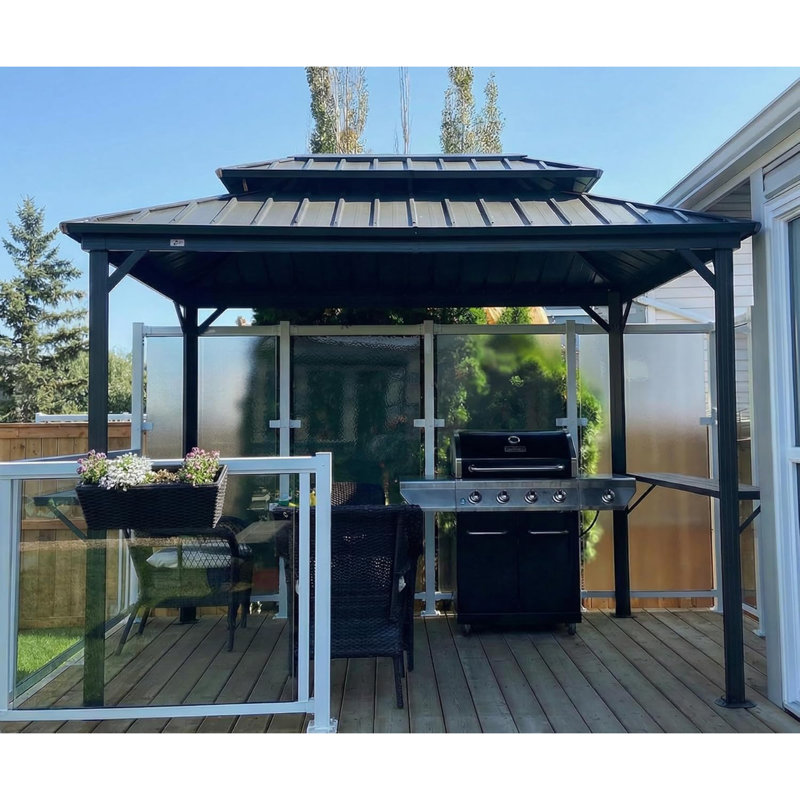 Metal Patio Aluminum 6.5' X 10' Hardtop Grill Gazebo with Double Galvanized Steel Roof for BBQ, 6' x 10'