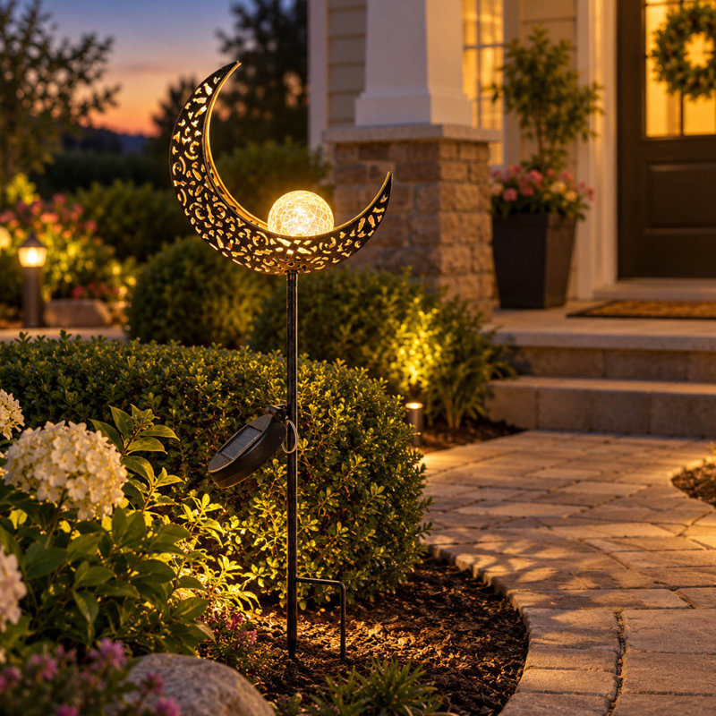 Lampe solaire de jardin en forme de croissant de lune en bronze de 40 pouces