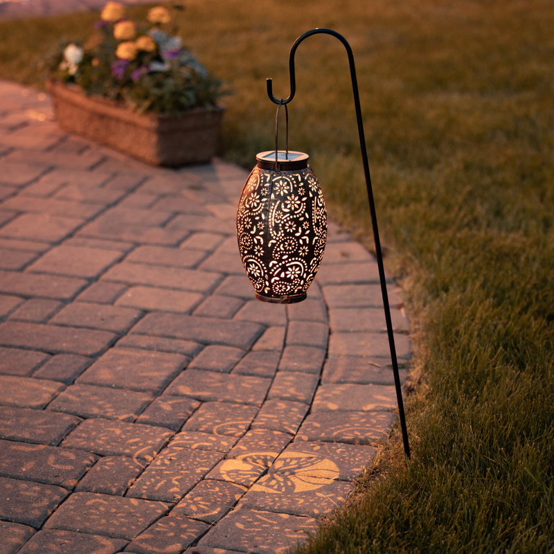 Copper 9" Solar-Powered Teardrop Hanging Lantern