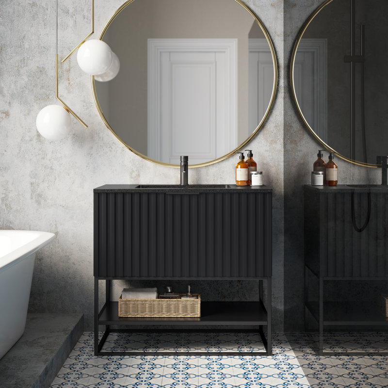 Terra 36'' W Single Vanity, Midnight Black, Matte Black, Black Quartz/Single Faucet Mount