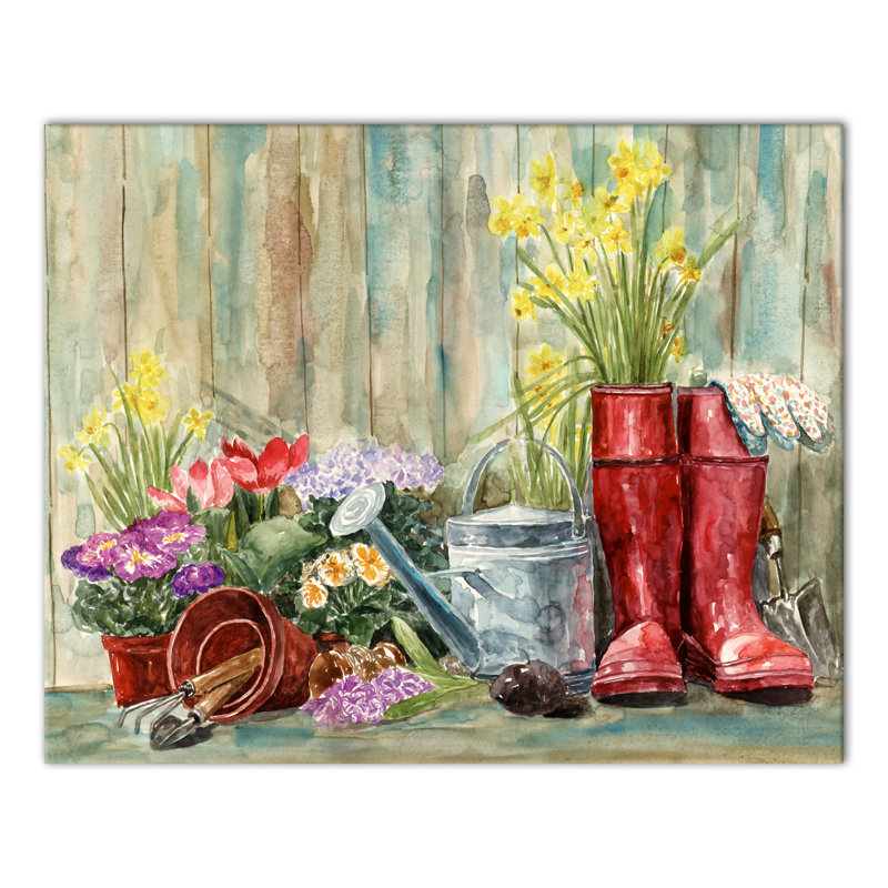 « aquarelle jardinage », reproduction sur toile