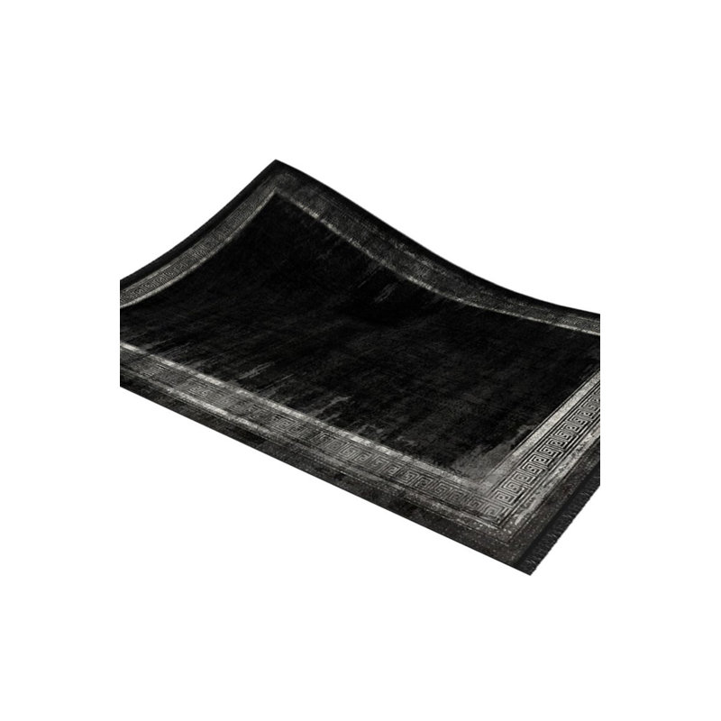 Tapis noir en polyester et coton tissés à la machine à motif abstrait Northrup, Rectangle 5 pi 10 po x 9 pi 2 po