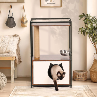 Herodias Versatile Compact Cat Tree With Feeding Station And Scratching Posts For Cozy Living