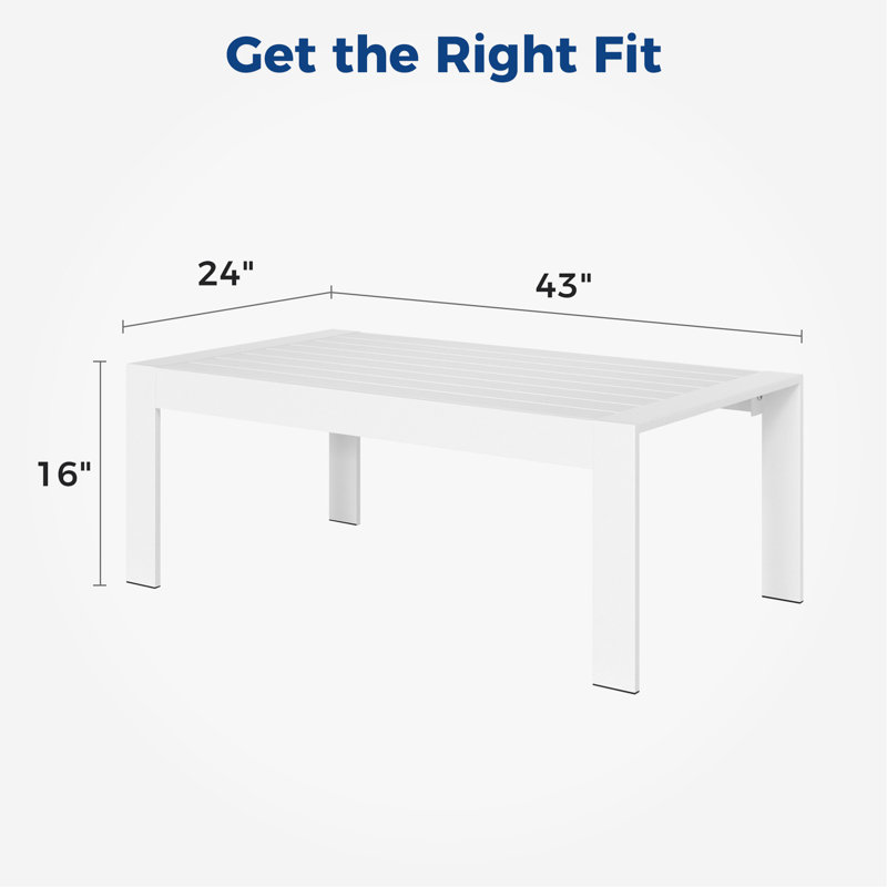 Table basse d'extérieur en aluminium, table basse rectangulaire en métal toutes saisons, Blanc