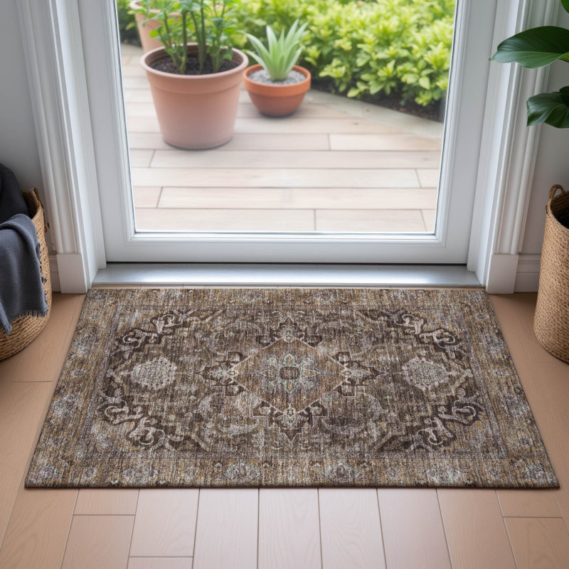 Tapis intérieur / extérieur lavable à la machine Arline ACN2165 Global, Rectangle 1 pi 8 po x 2 pi 6 po