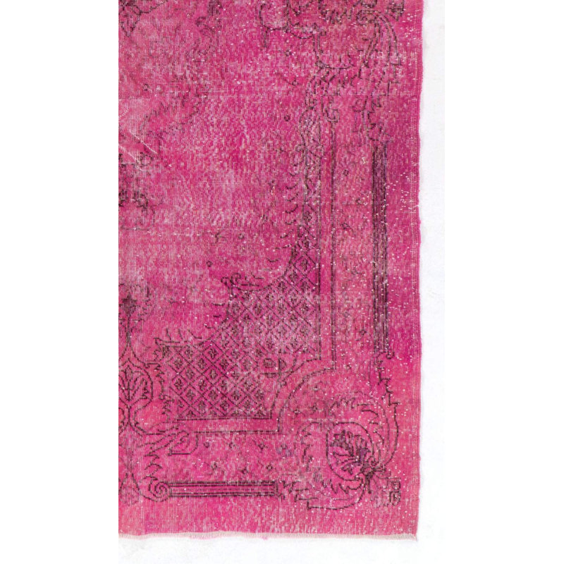 Tapis turc usé à la main 5,6 x 10 pi avec motif en médaillon de couleur rose