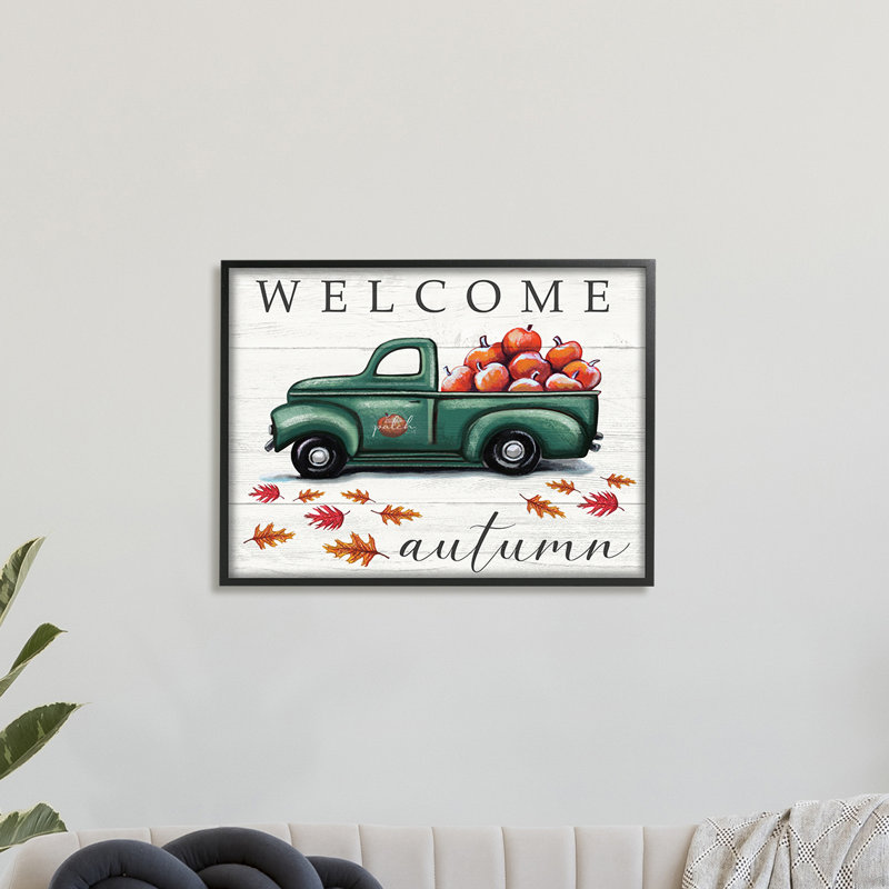«Green Farm Truck Autumn», impression, H 11 po x l 14 po x 1,5 po, Giclée encadrée noir minuit