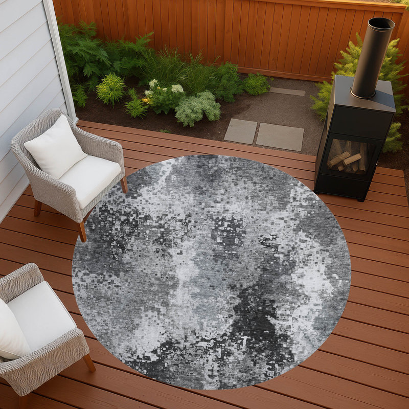 Machine Washable Indoor/Outdoor Brenden ACN2242 Abstract Rug, Round 8'